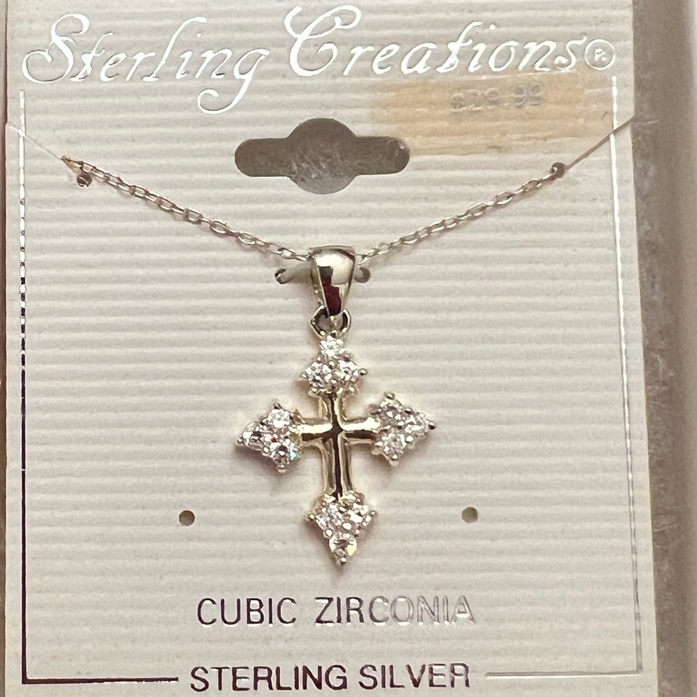 NEW! Sterling creations cubic zirconia cross and chain